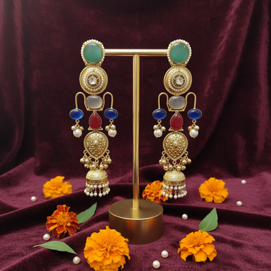 Designer Moissanite Multicolour Royal Long Jhumki Earrings
