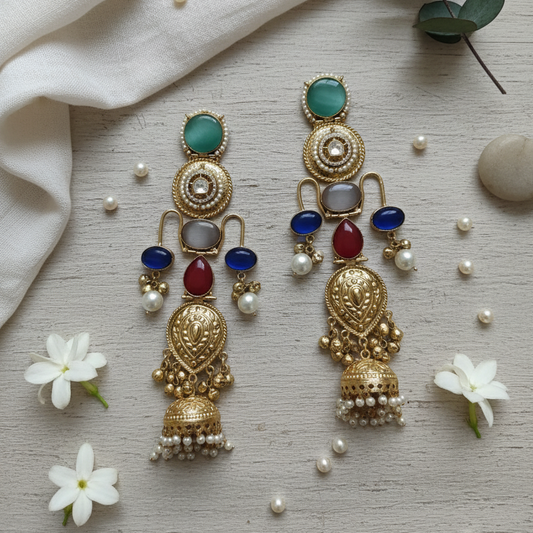 Designer Moissanite Multicolour Royal Long Jhumki Earrings