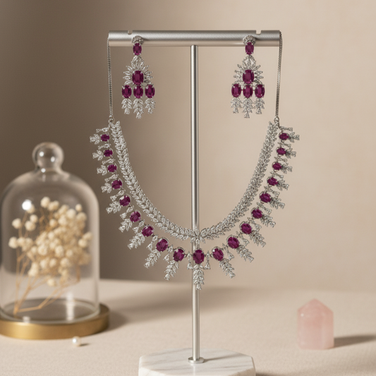 Riya Zirconia Bridal Layered Pink Necklace Set