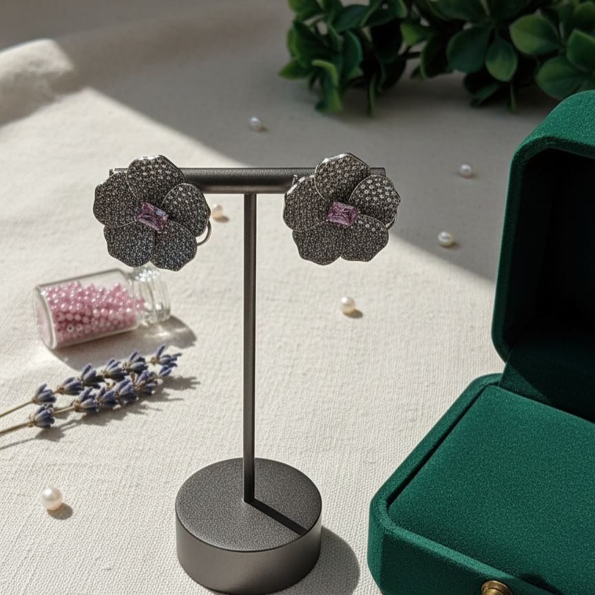 Amira Delicate AD Flower Purple Earrings Stud