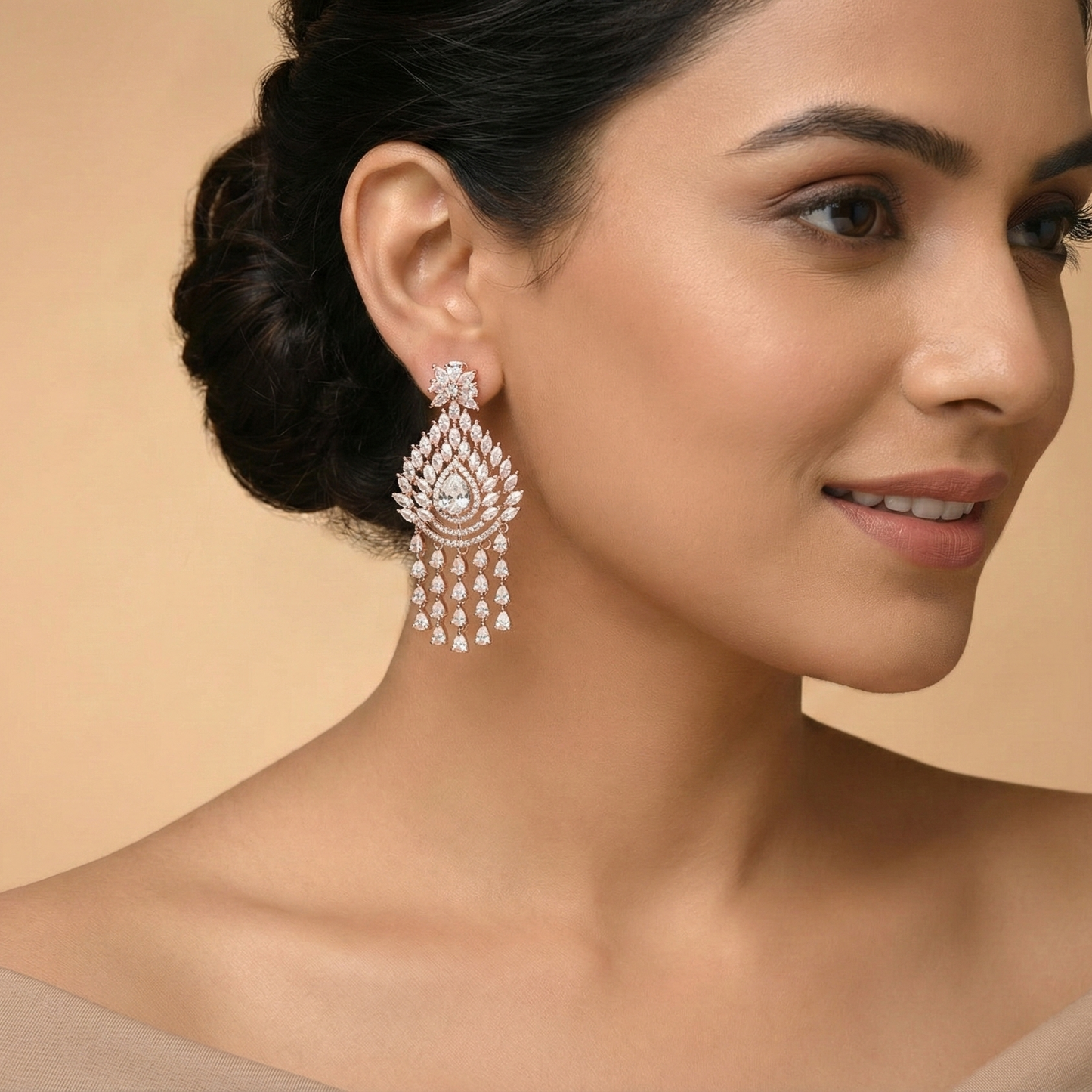 Zirconia Designer Earrings with AD Tassels