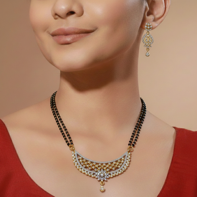 Veda White Stone CZ Designer Mangalsutra Set