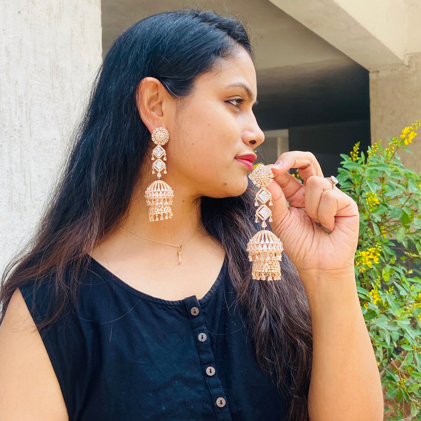 Zarna AD Chandelier Earrings