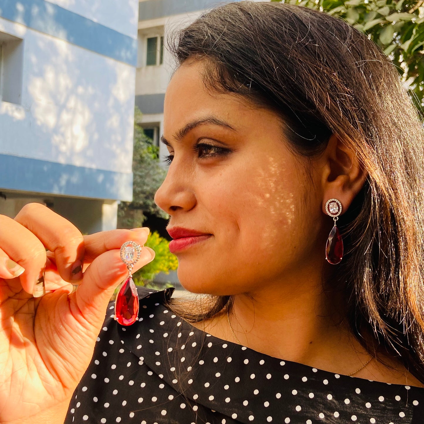 Jiya Silver Polish AD Designer Drop Earrings