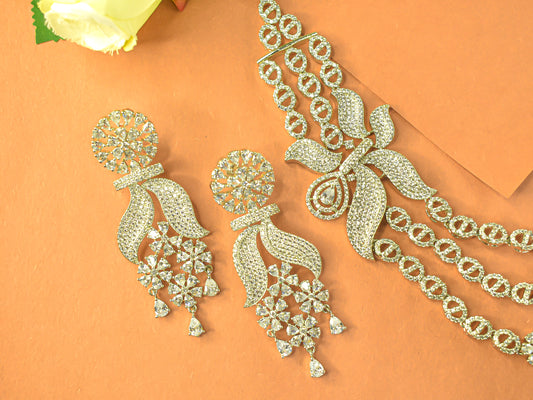 Menka Silver Polish White Stone CZ Designer Necklace Set