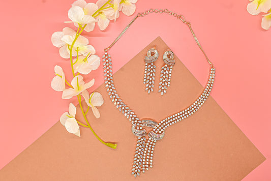 Princy Rose Gold CZ Designer Necklace Set