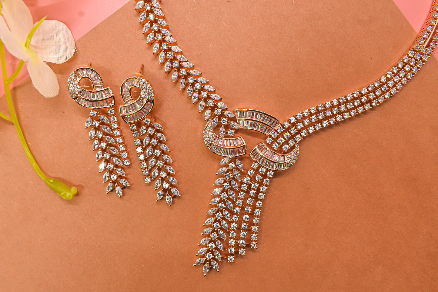 Princy Rose Gold CZ Designer Necklace Set
