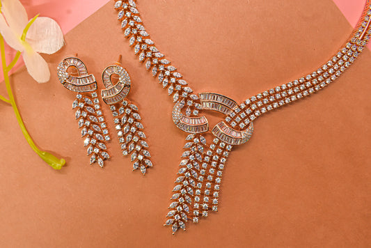 Princy Rose Gold CZ Designer Necklace Set