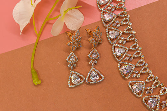 Shreya Rose Gold CZ Designer Necklace Set