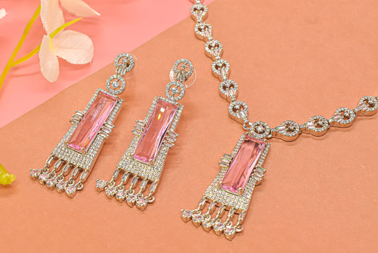 Vrushi Silver Polish Pastel Pink CZ Necklace Set