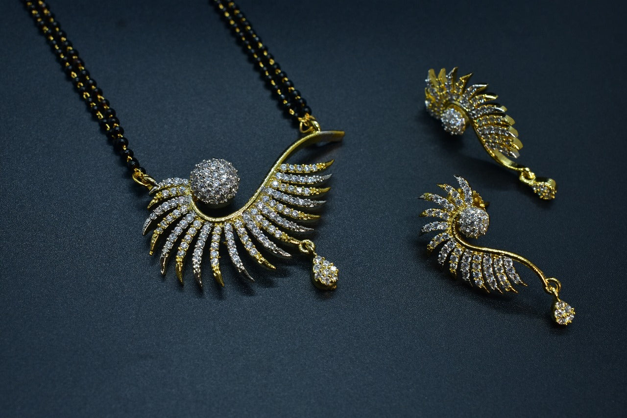 Riyana Gold Polish CZ Designer Mangalsutra Set