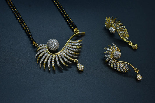 Riyana Gold Polish CZ Designer Mangalsutra Set
