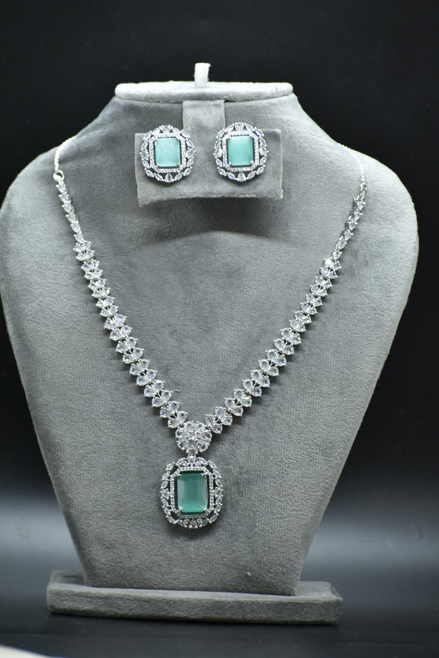 Vedika Silver Polish CZ Designer Necklace Set