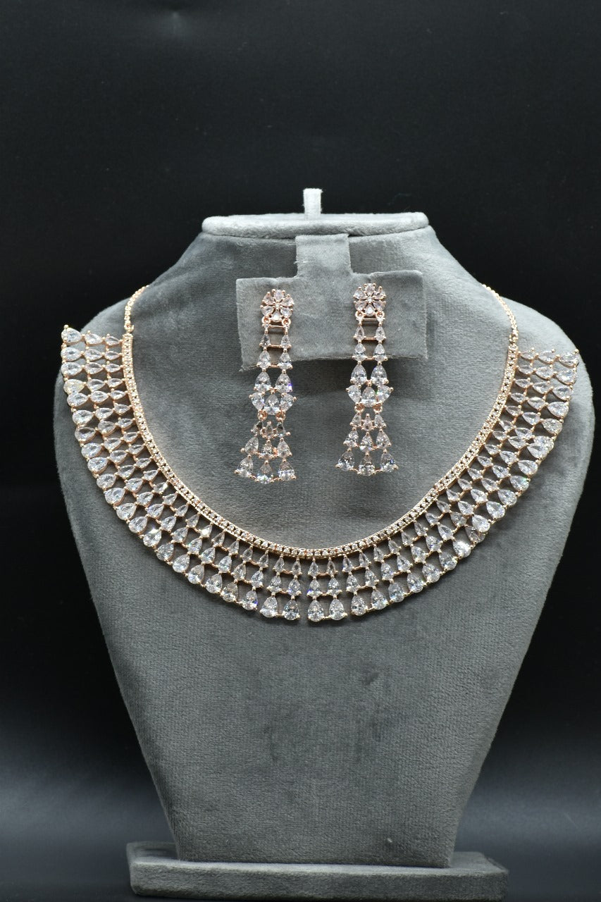 Vritika Rose Gold Polish CZ Designer Necklace Set