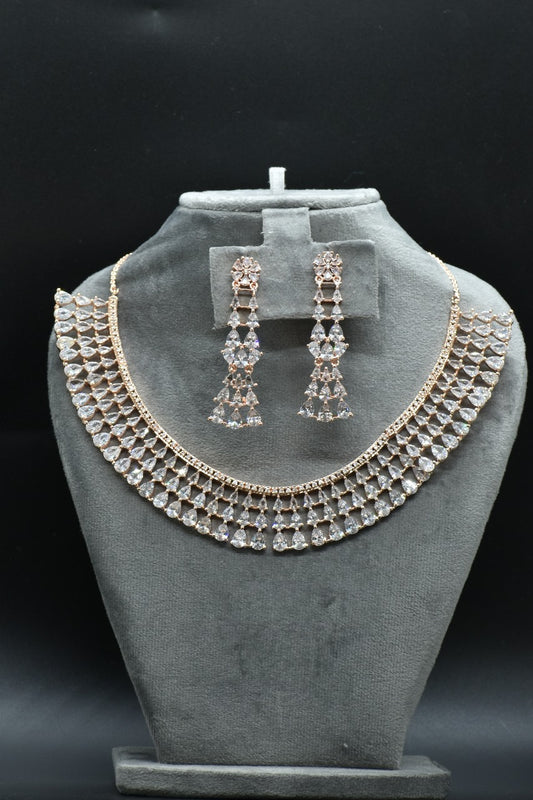 Vritika Rose Gold Polish CZ Designer Necklace Set