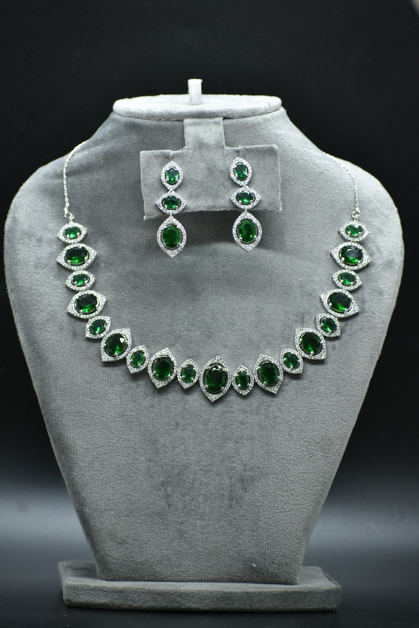 Yuvika Silver Polish CZ Designer Necklace Set