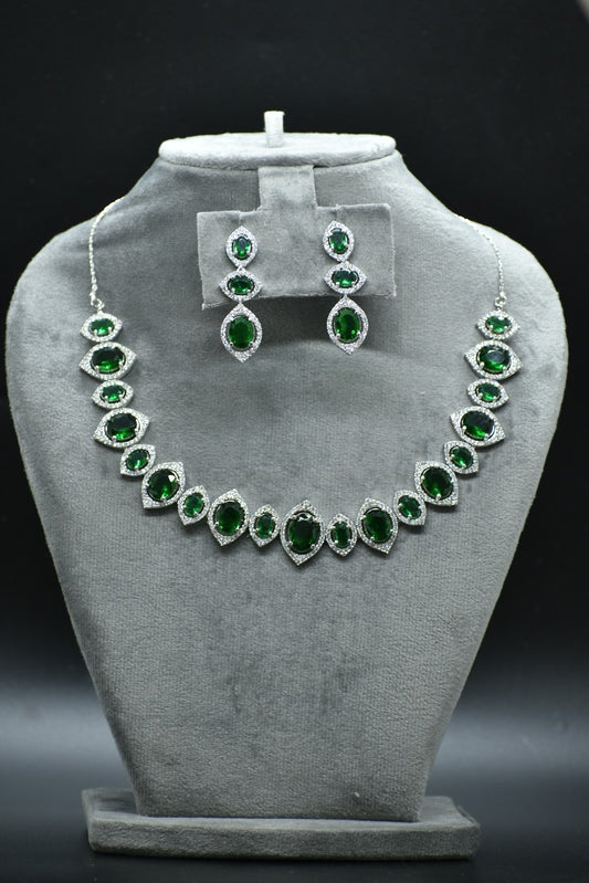 Yuvika Silver Polish CZ Designer Necklace Set