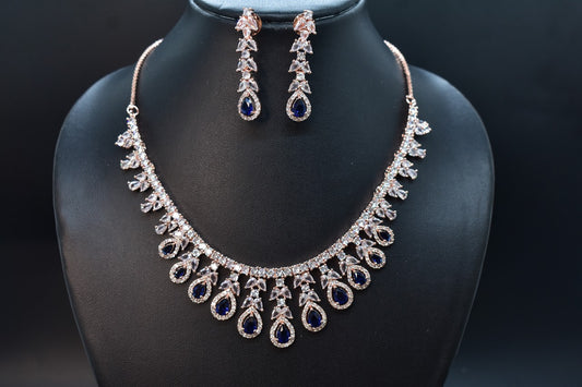 Kiyaa Rose Gold Polish CZ Designer Necklace Set