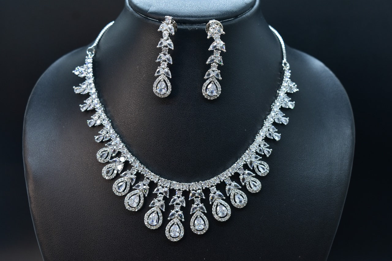 Kiyana Silver Polish CZ Designer Necklace Set