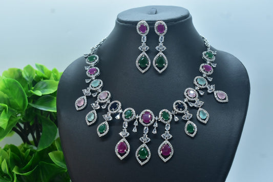 Aanvika Silver Polish CZ Designer Necklace Set