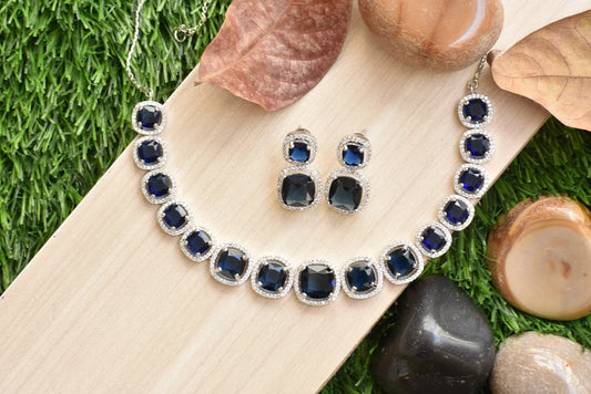 Bhavya Silver Polish CZ Designer Necklace Set