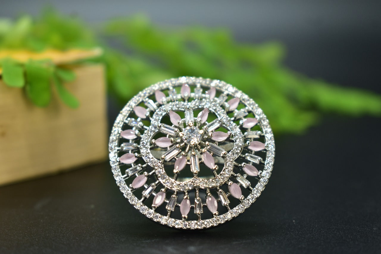 Lily Silver Round AD Designer Ring