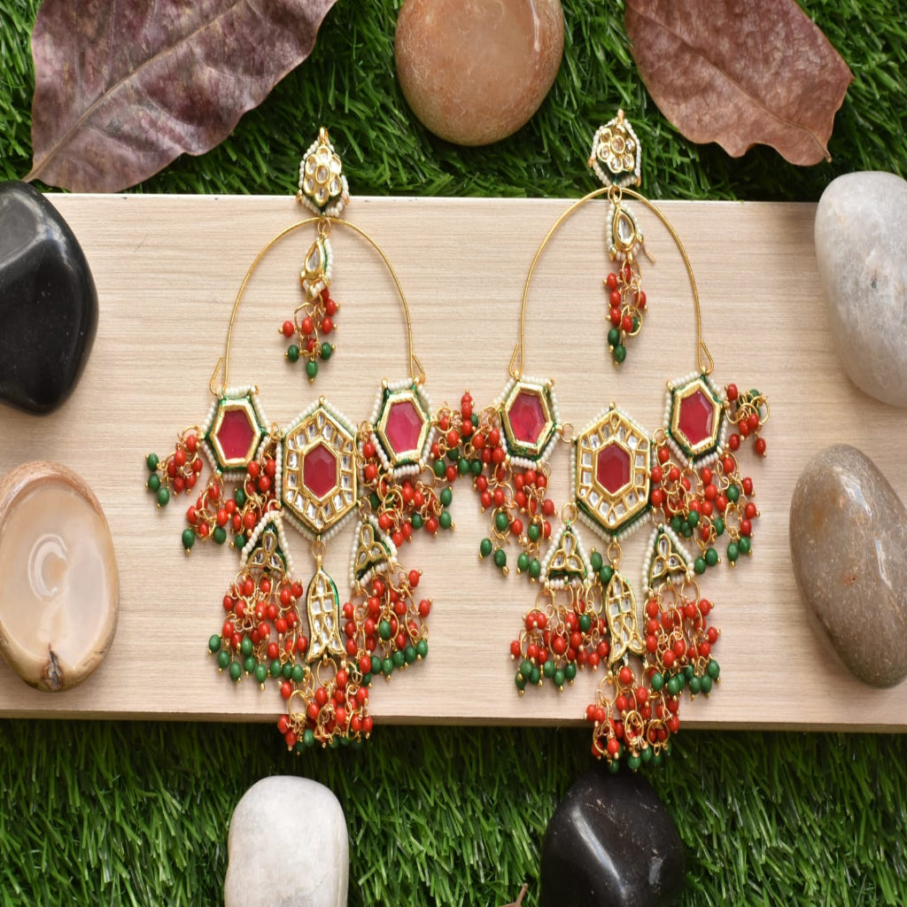 Red Polki dangle earrings
