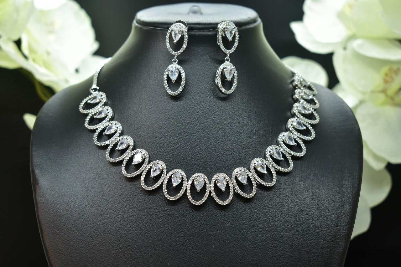 Prisha White Stone CZ Designer Necklace Set