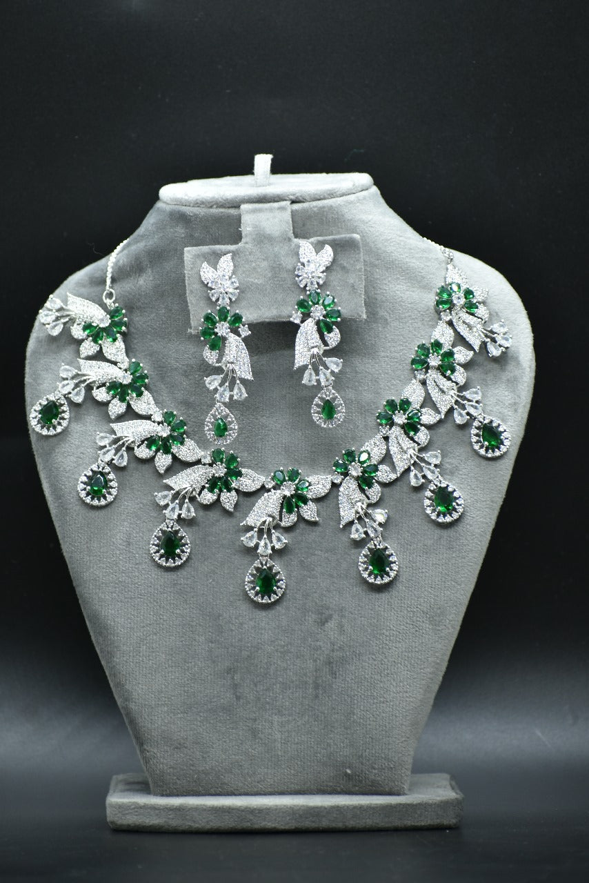 Viha Silver Polish CZ Designer Necklace Set