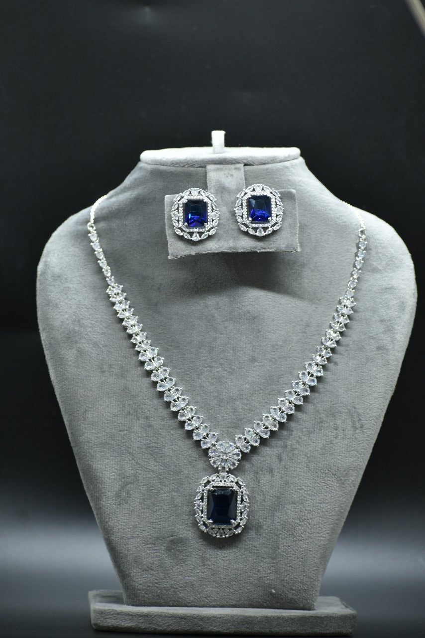 Vedika Silver Polish CZ Designer Necklace Set