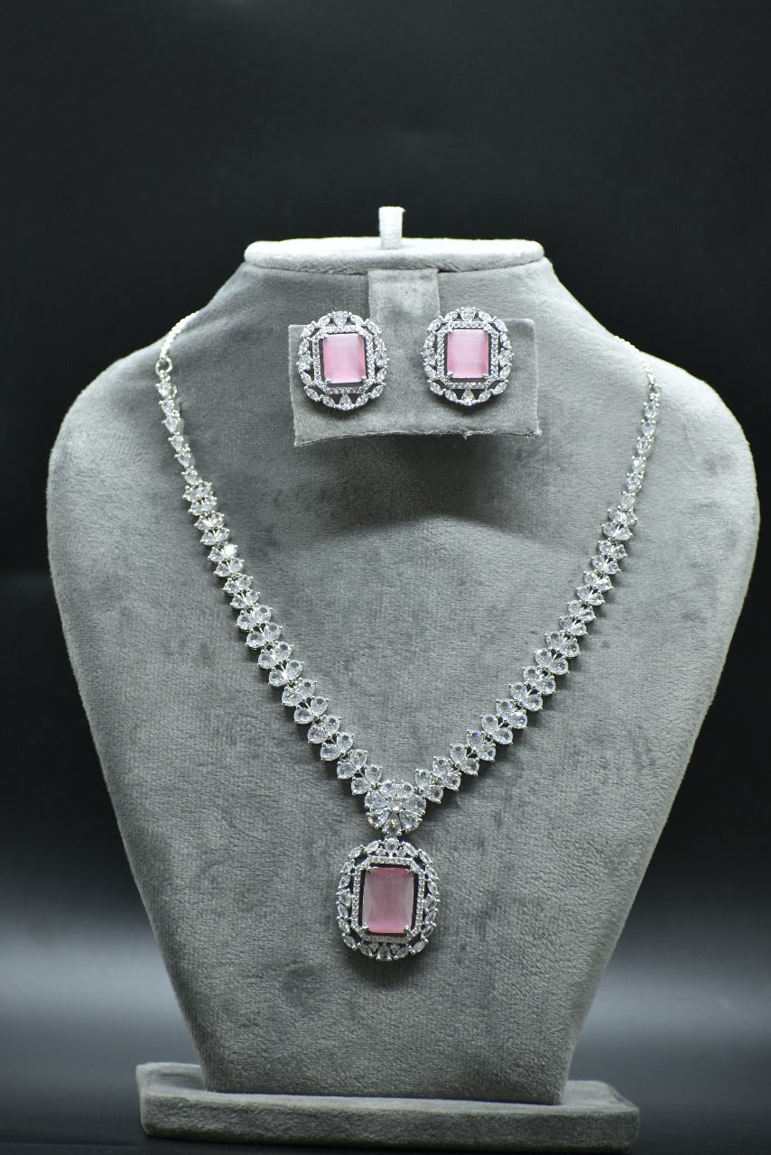 Vedika Silver Polish CZ Designer Necklace Set