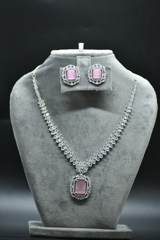 Vedika Silver Polish CZ Designer Necklace Set