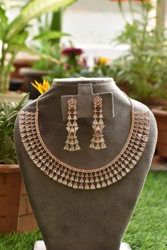 Vritika Rose Gold Polish CZ Designer Necklace Set