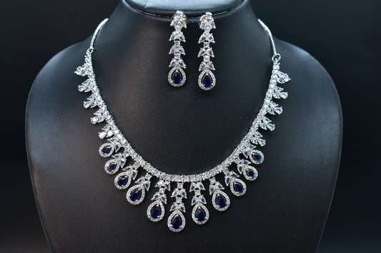 Kiyana Silver Polish CZ Designer Necklace Set