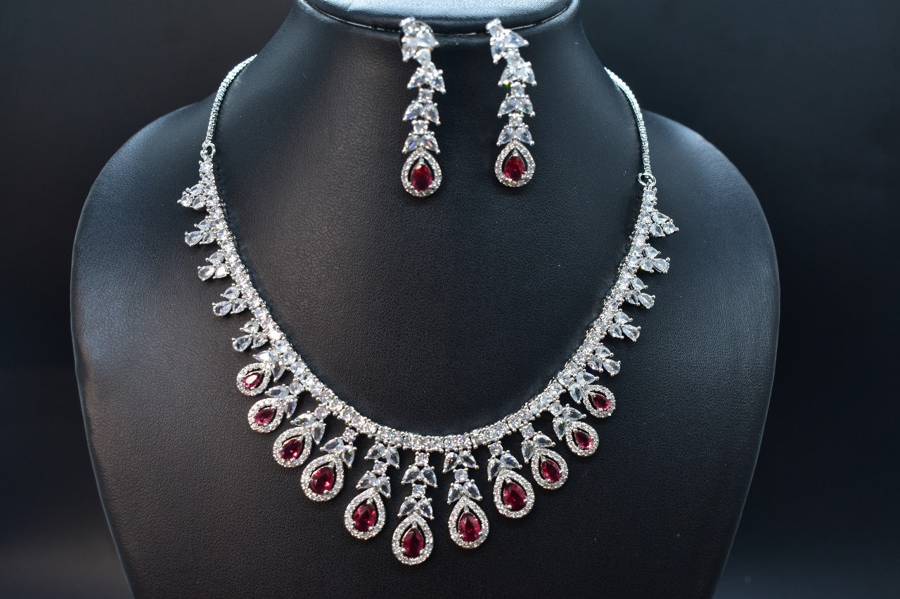 Kiyana Silver Polish CZ Designer Necklace Set