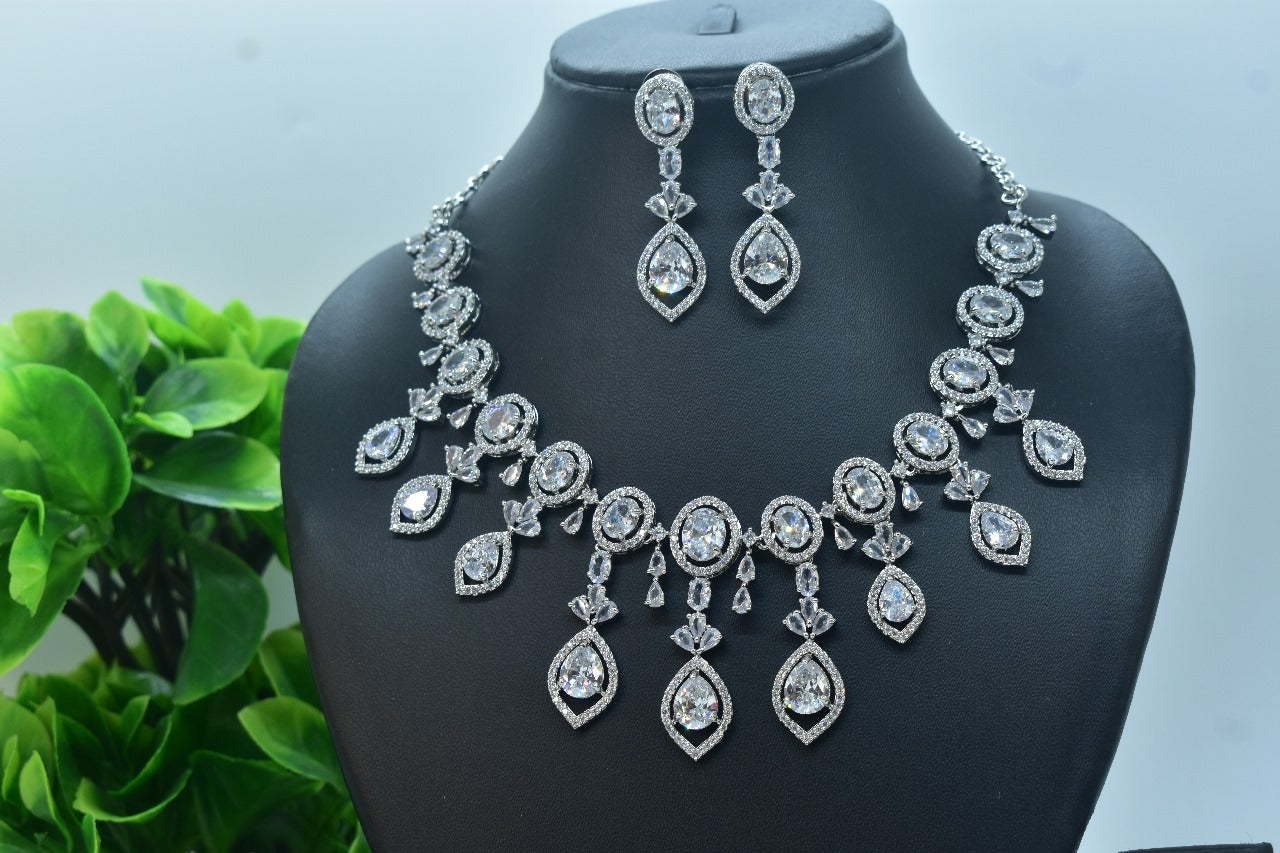 Aanvika Silver Polish CZ Designer Necklace Set
