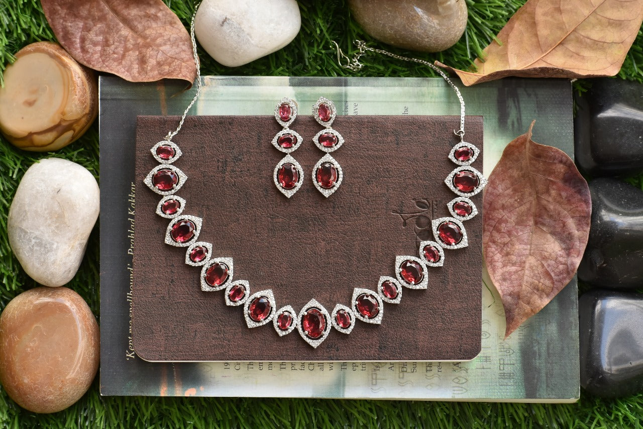 Yuvika Silver Polish CZ Designer Necklace Set