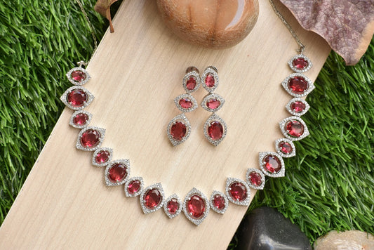 Yuvika Silver Polish CZ Designer Necklace Set