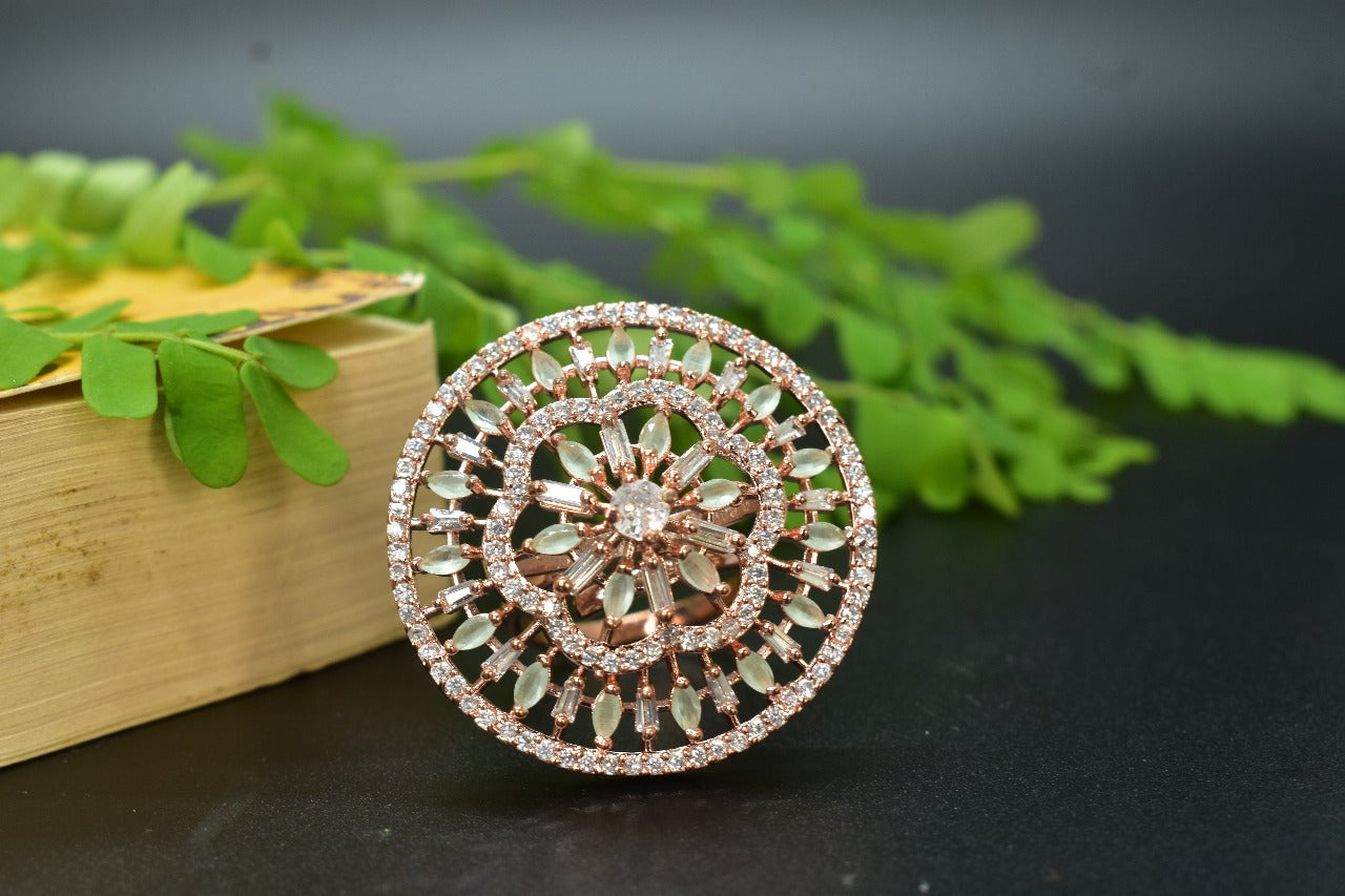 Ella Rosegold Round AD Designer Ring