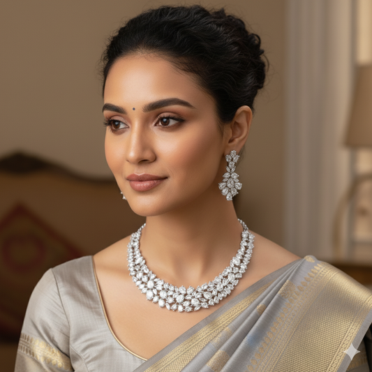 Nalina White Stone CZ Designer Necklace Set