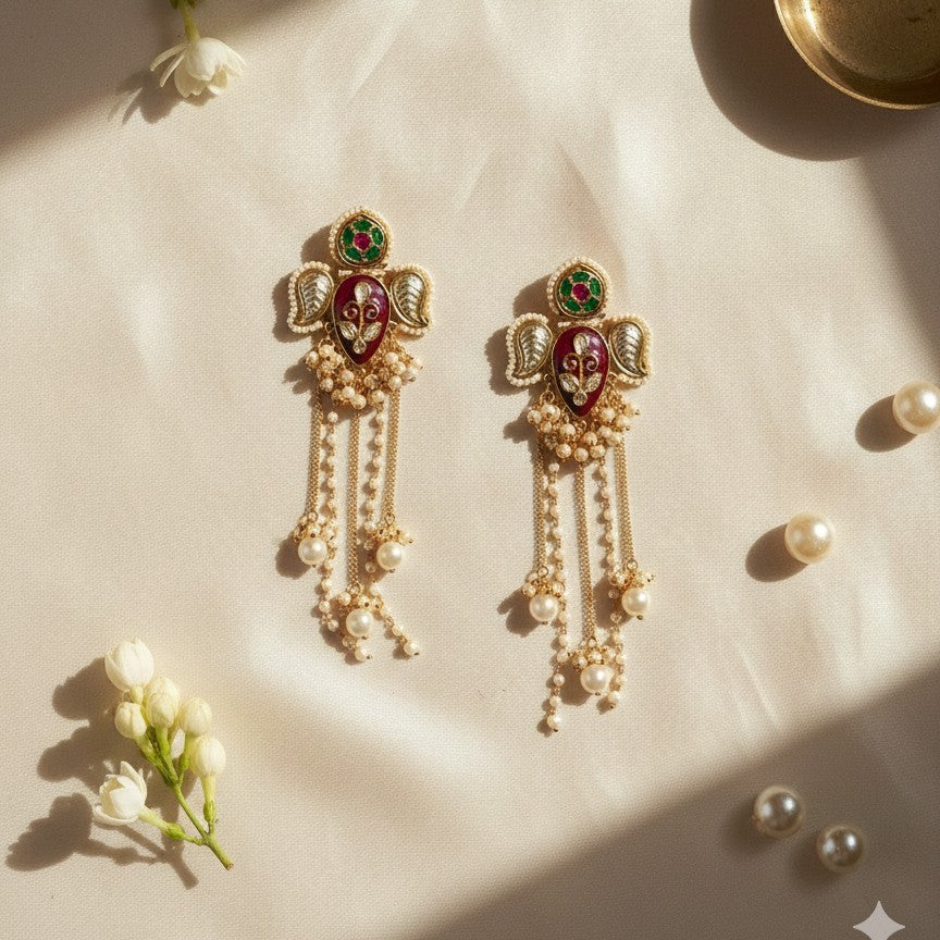 Traditional Royal Moissanite Jhumka Earrings Embellished with Ghungroo and Meena Detailing