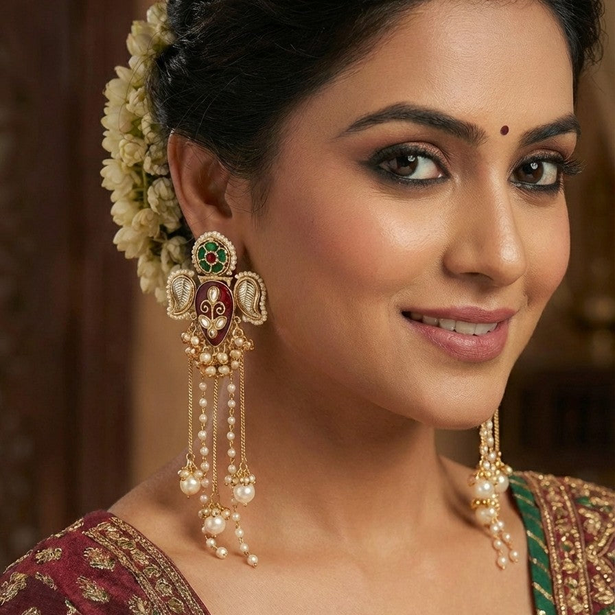 Traditional Royal Moissanite Jhumka Earrings Embellished with Ghungroo and Meena Detailing
