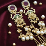 Antique Moissanite Royal Tiger Jhumka Earrings with Pearl and Ghungroo Drops