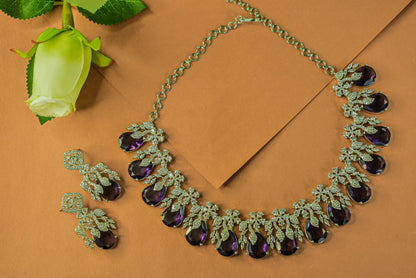 Alovi Silver Polish Purple CZ Designer Necklace Set