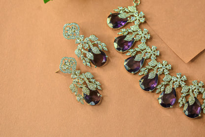 Alovi Silver Polish Purple CZ Designer Necklace Set