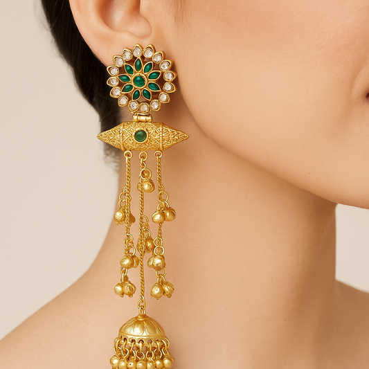 Gold-toned Sunehri Jheel Kashmiri Long Earrings