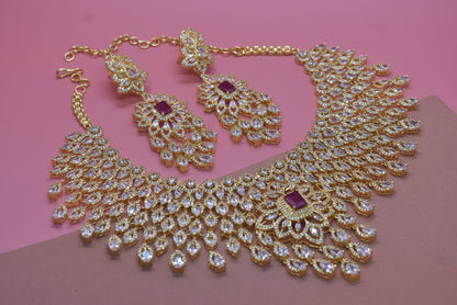 Julisha Gold Polish White stone CZ Designer Necklace Set