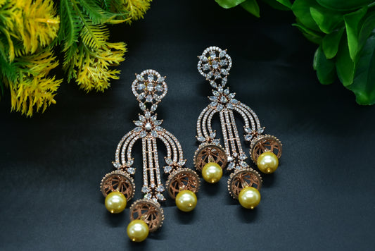 Ishleen Chandelier Rose Gold Polish AD Designer Earrings