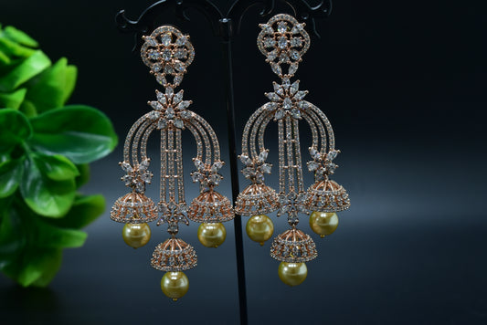 Ishleen Chandelier Rose Gold Polish AD Designer Earrings