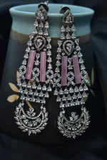 Anvitha Pink Stone Silver Polish AD Designer Earrings